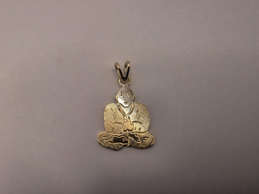 Solid 14K Yellow Gold Praying Monk Pendant Meditating Figure Charm Zen Buddhist Spiritual Good Fortune Jewelry Gift Diamond Cut Detail