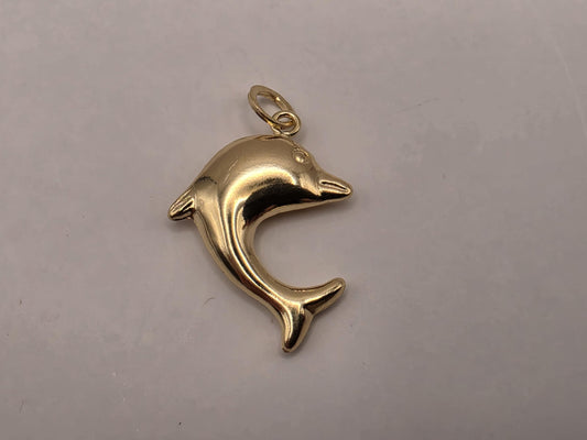 14K Yellow Gold Dolphin Pendant Hollow Laser Cut Sea Animal Charm Ocean Beach Nautical Jewelry Gift for Her Marine Life Small Necklace Charm