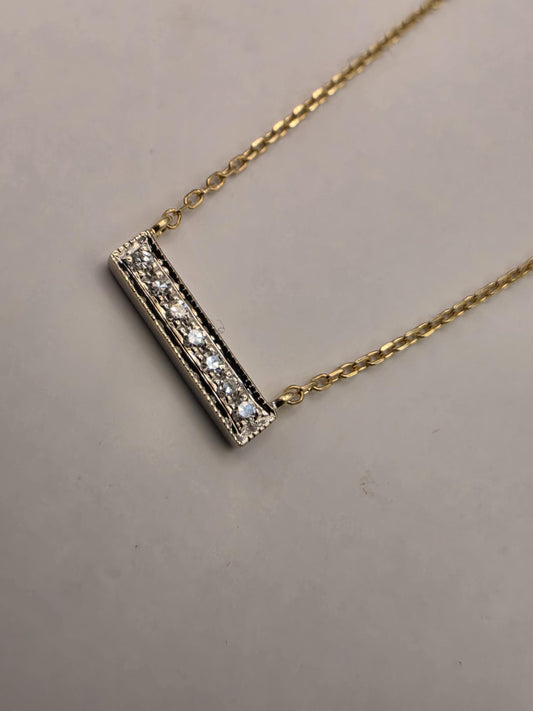 14K Yellow Gold Diamond Bar Necklace Petite Pave Horizontal Bar Pendant Dainty Layering Minimalist Jewelry Gift for Her Everyday 16 Inch