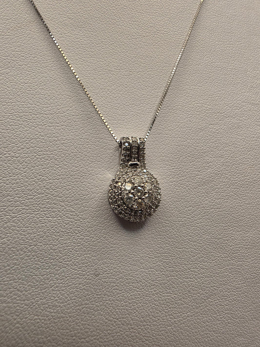 10K White Gold Pave Diamond Ball Necklace Round Natural Diamond Sphere Orb Pendant Fine Jewelry Gift for Her Sparkle 3D Ball 18 Inch