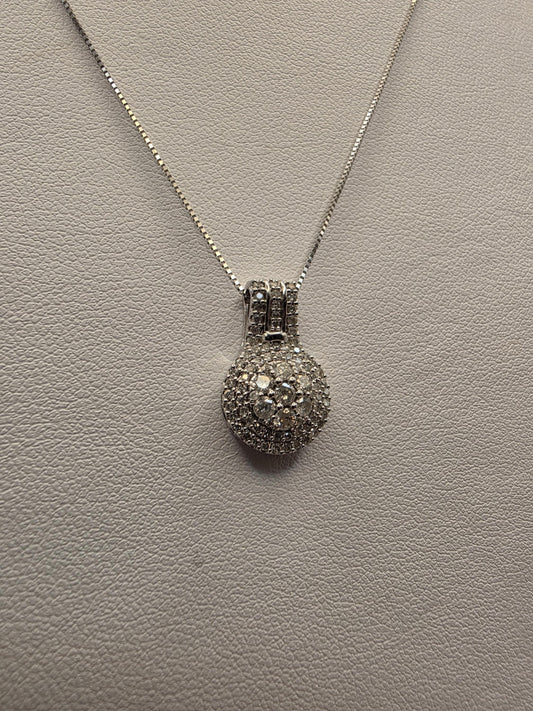 10K White Gold Pave Diamond Ball Necklace Round Natural Diamond Sphere Orb Pendant Fine Jewelry Gift for Her Sparkle 3D Ball 18 Inch