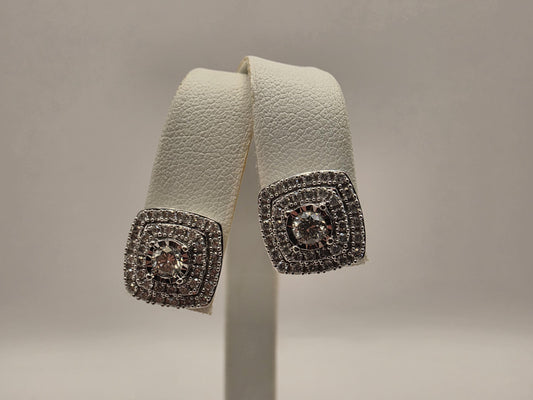 14K White Gold Diamond Double Halo Stud Earrings Round Natural Diamond Cushion Square Halo Studs Fine Jewelry Gift for Her Sparkle