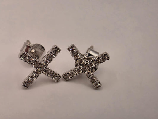 14K White Gold Diamond X Stud Earrings 0.33 CTW Natural Diamond Kiss Cross Studs Pave Fine Jewelry Gift for Her Love Sparkle