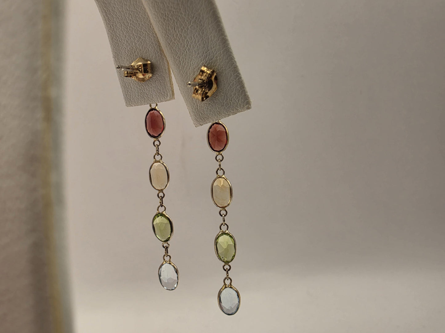 14K Gold Multi Gemstone Drop Earrings | Amethyst Garnet Citrine Peridot Blue Topaz | Bezel Dangle Earrings | Gift for Her