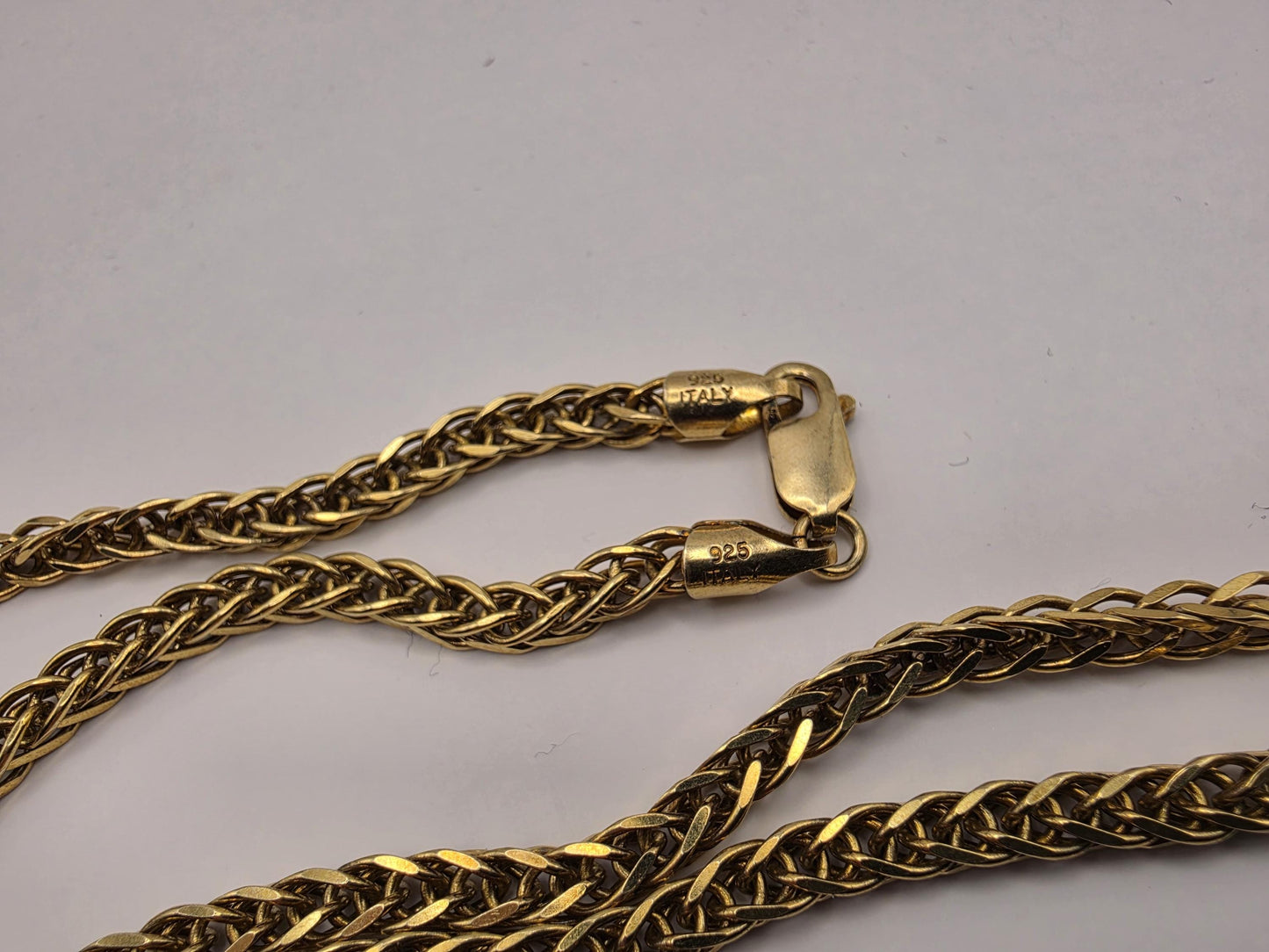Gold Plated Wheat Chain Necklace | 925 Sterling Silver | 30 Inch | 4.3mm | Long Mens Wheat Spiga Chain | Heavy Chain