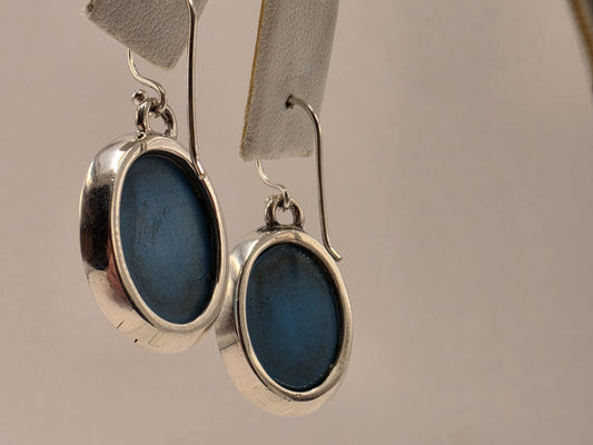 Turquoise Quartz Doublet Earrings Sterling Silver Faceted Checkerboard Oval Dangle 1 Inch Bright Blue Statement Drops Gift for Her