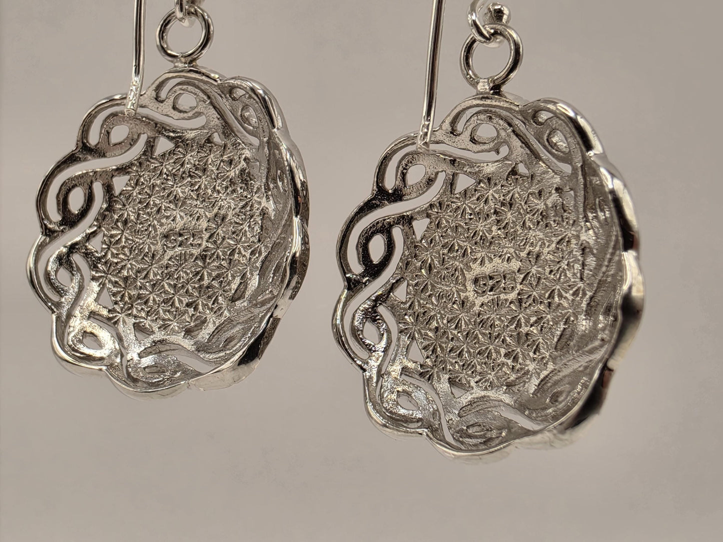 Black Onyx Earrings Sterling Silver Round Cabochon Woven Halo Dangle 1 Inch 9.3 Grams Celtic Bali Statement Gift for Her