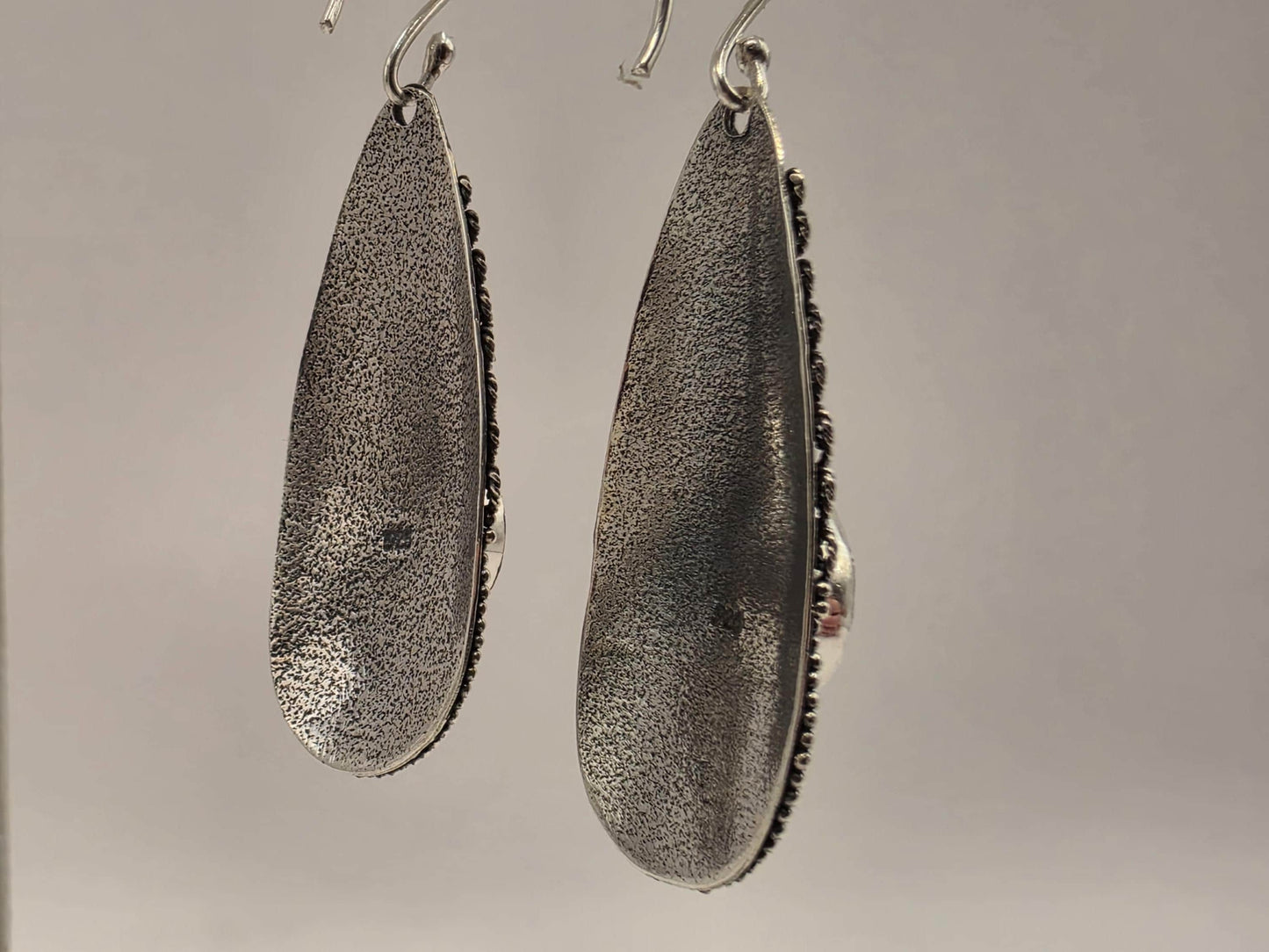 Blue Topaz Earrings Sterling Silver Ornate Teardrop Bali Dangle 1.25 Inch 8 Grams December Birthstone Gift for Her