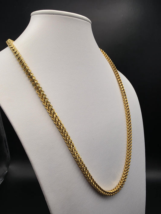 Gold Plated 925 Sterling Silver Franco Link Chain Necklace 26 Inch 5.42mm Mens Box Wheat Chain Heavy Statement Layering Gift for Him Dad
