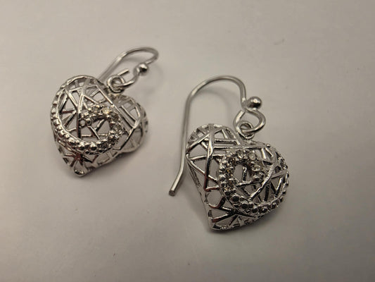 925 Sterling Silver Filigree Heart Earrings Drop Dangle Openwork Puffed Heart Womens Romantic Jewelry Gift for Her Valentines Day