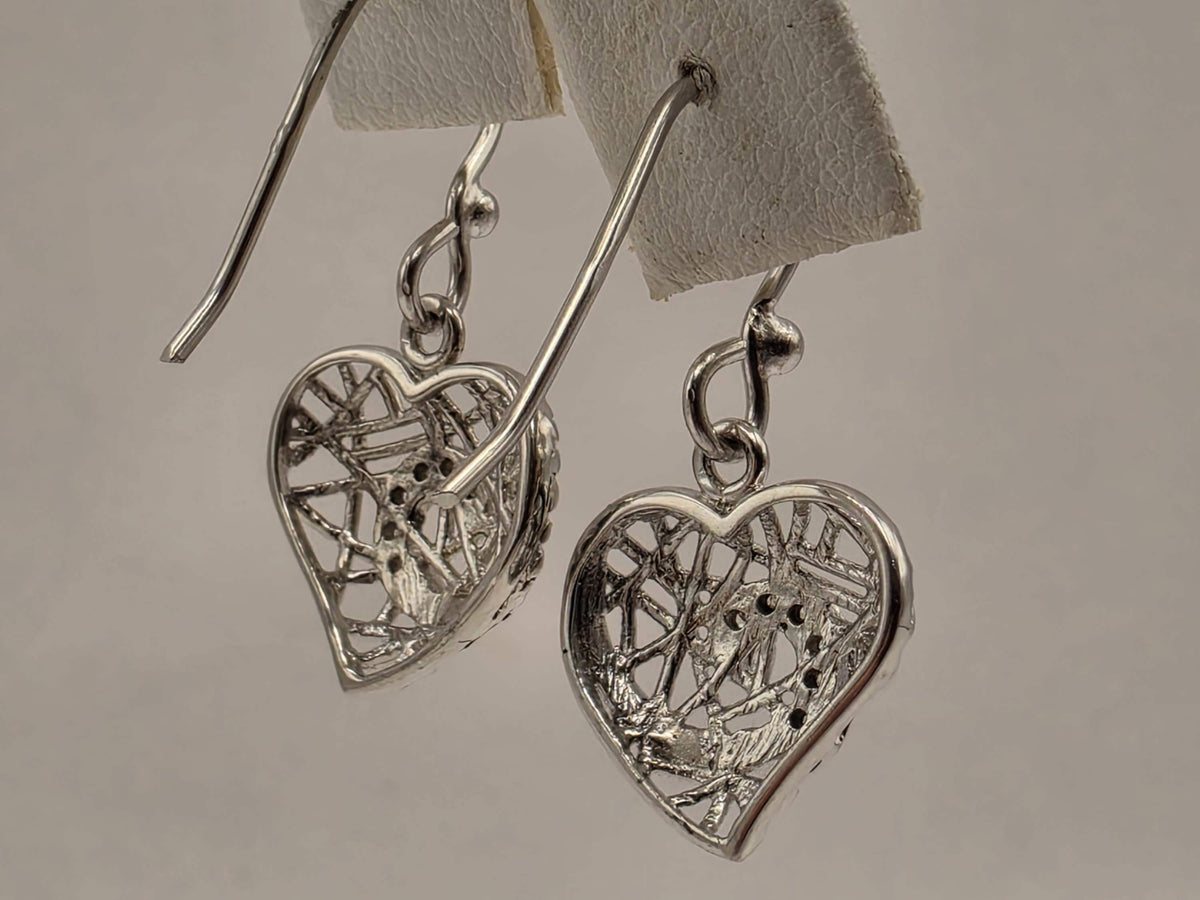 925 Sterling Silver Filigree Heart Earrings Drop Dangle Openwork Puffed Heart Womens Romantic Jewelry Gift for Her Valentines Day