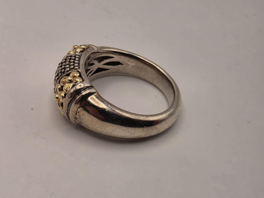 925 Sterling Silver 14k Gold Ring Floral Two Tone Pave Center Band Womens Statement Cocktail Ring Fine Jewelry Gift for Her