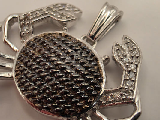 925 Sterling Silver Crab Pendant Nautical Beach Ocean Sea Life Charm Textured Body Pave Claws Coastal Jewelry Gift for Him Her Unisex