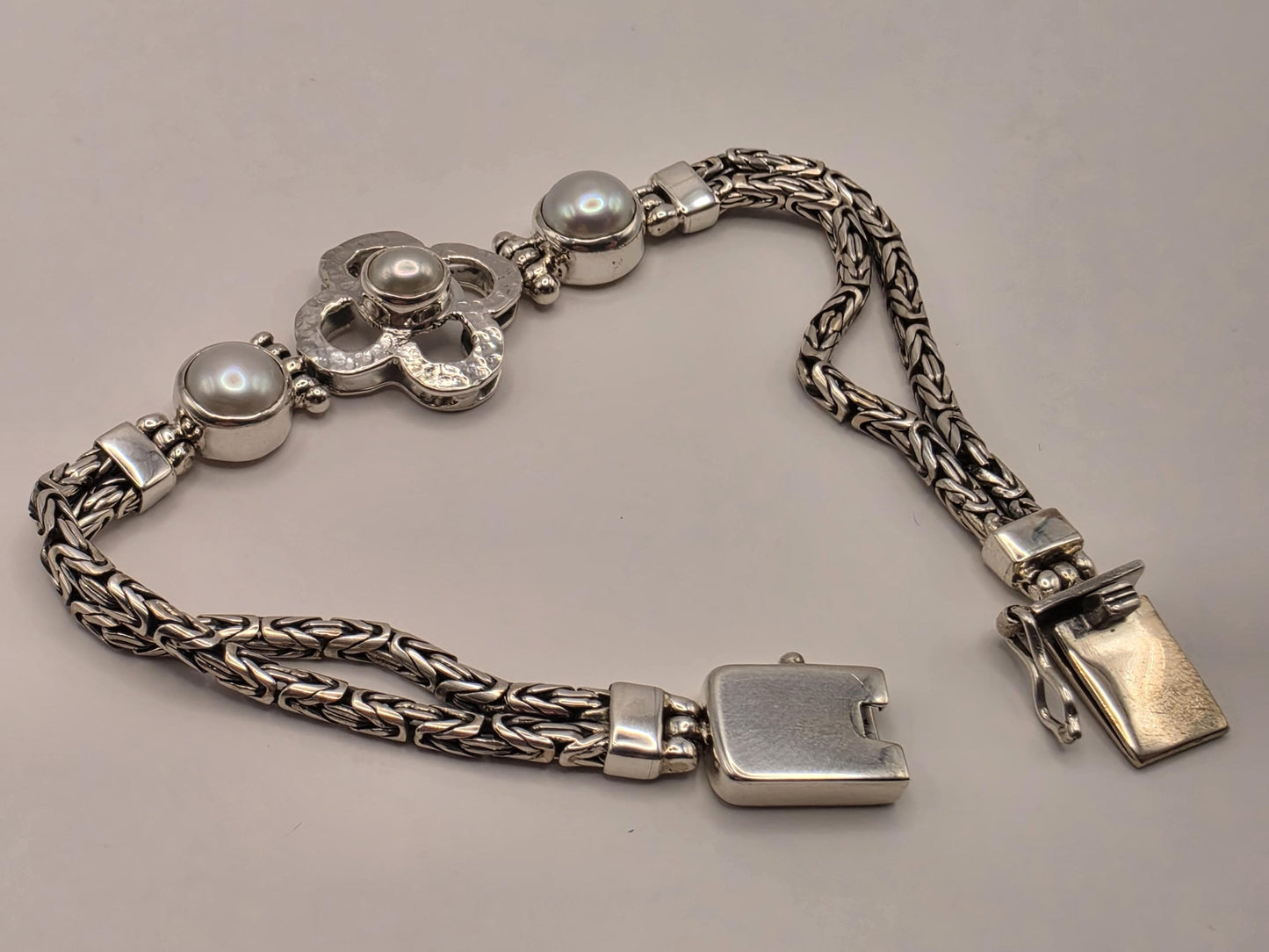 Genuine Gray Freshwater Pearl Flower Bracelet Solid 925 Sterling Silver White Topaz 7 Inch Floral Statement Birthstone Gift