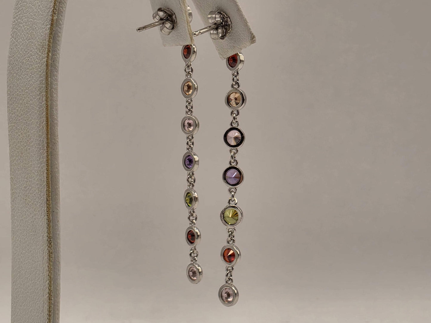 Genuine Rainbow Multigemstone Drop Earrings Solid 925 Sterling Silver 2.5 Inch Round Garnet Citrine Topaz Amethyst Peridot Gift