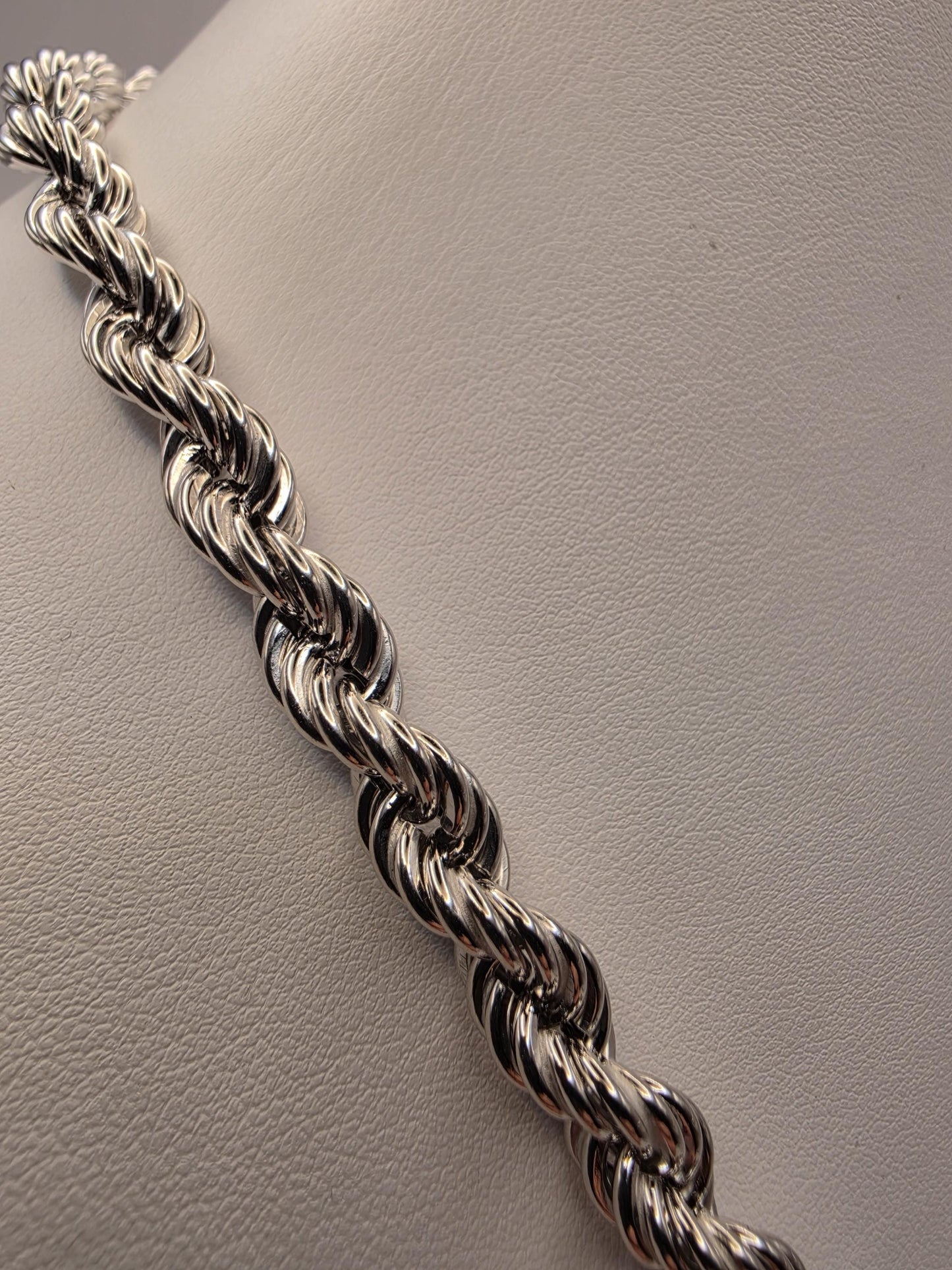 Sterling Silver Rope Chain Necklace 22 Inch 7.5mm 46.4 Grams Heavy Twisted Men's Unisex Statement Jewelry Gift
