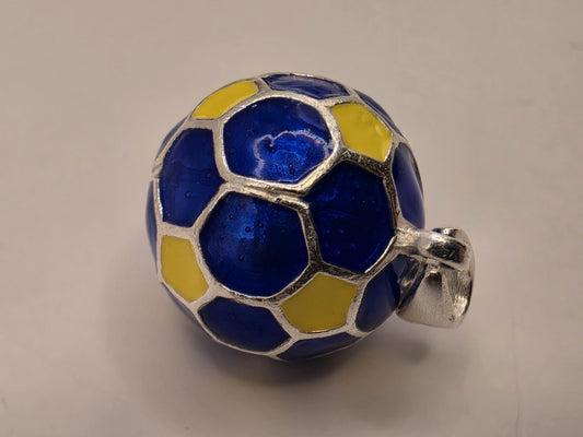 Sterling Silver Soccer Ball Pendant Blue Yellow Enamel 3D Round Charm 0.5 Inch Futbol Sports Gift Soccer Player Coach Team Fan