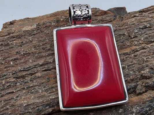 Sterling Silver Palm Tree Pendant Red Inlay Reversible Bali Beach Scene 1.125 Inch Tropical Vacation Jewelry Gift for Her