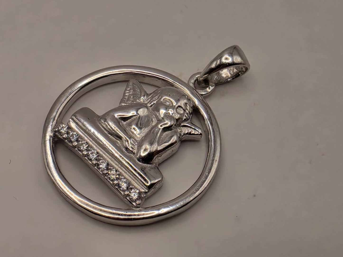 Sterling Silver Cherub Angel Pendant 0.75 Inch 3.5 Grams CZ Accent Round Religious Guardian Jewelry Gift