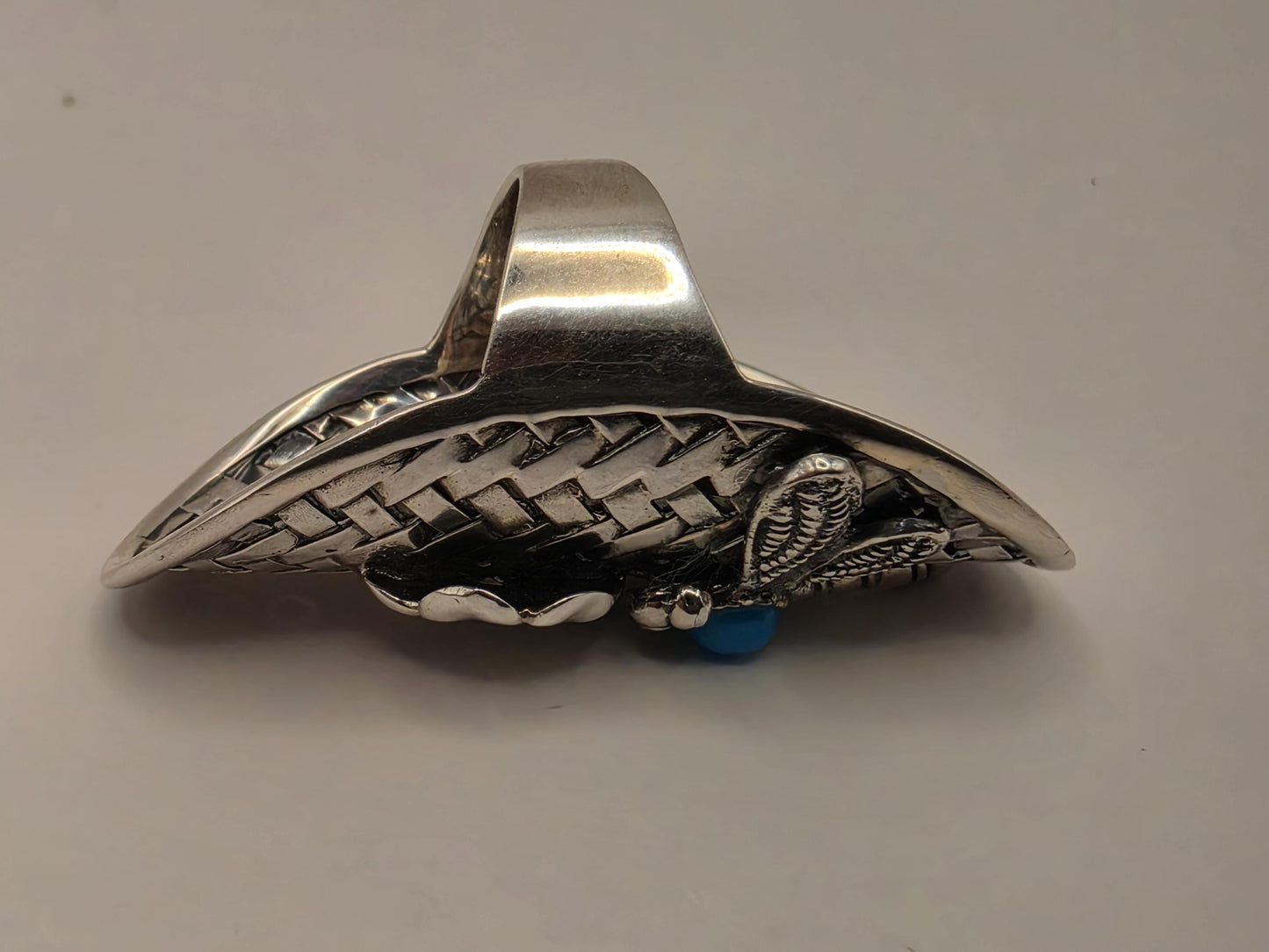 Turquoise CZ Dragonfly Ring Sterling Silver Floral Shield Statement Size 6 9.2 Grams Nature Boho Gift for Her