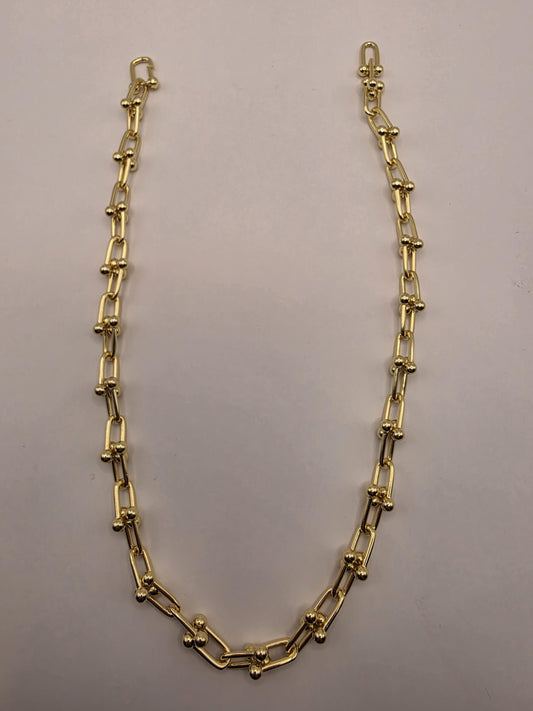 Gold Plated Silver Ball Link Necklace Paperclip Chain 18 Inch 61 Grams Chunky Unisex Hardware Carabiner Statement Jewelry