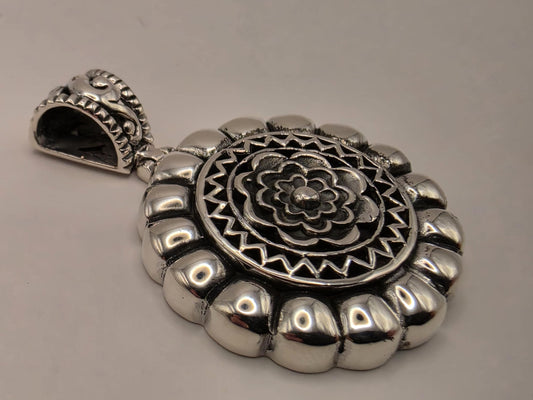 Sterling Silver Floral Medallion Pendant 1 Inch - view 2