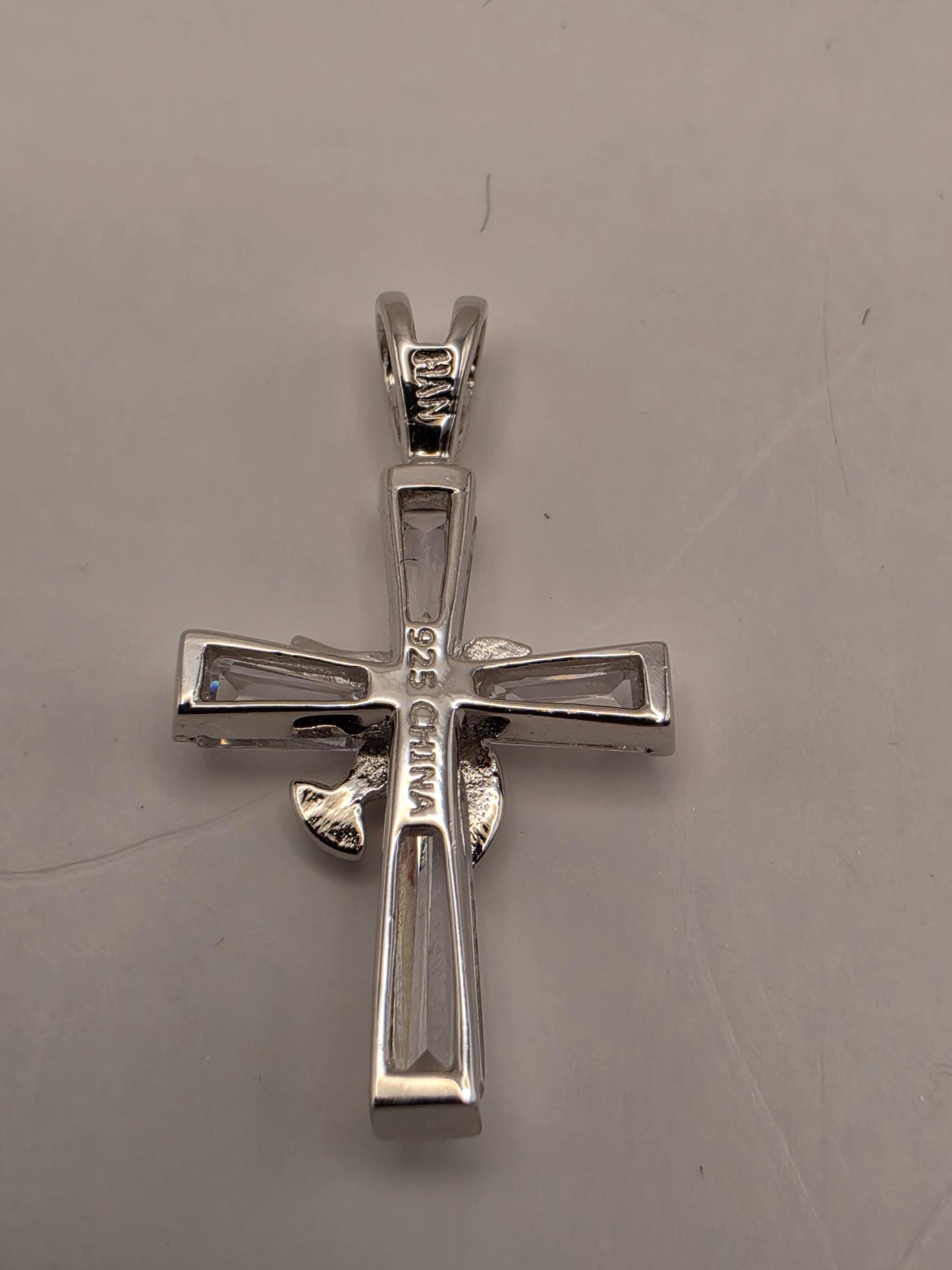 Sterling Silver CZ Cross Pendant with Dove 1 Inch - view 5