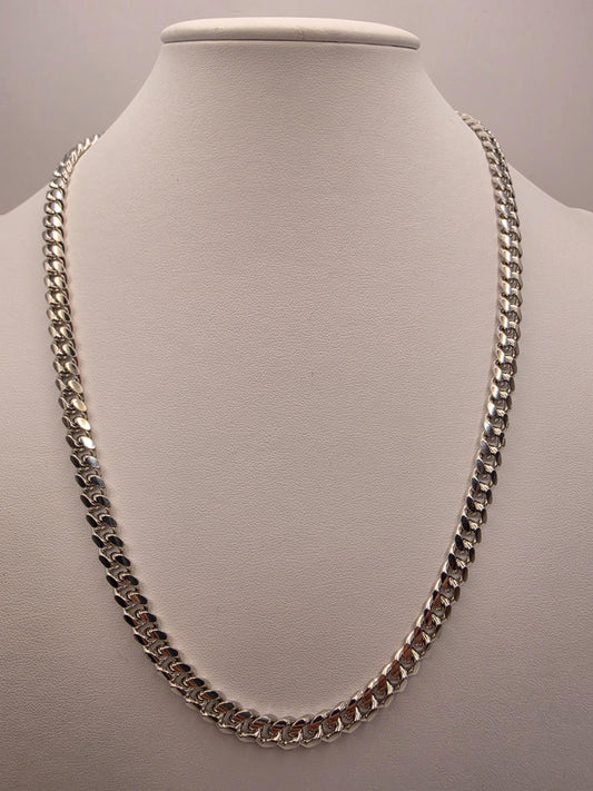 Sterling Silver Cuban Link Chain Necklace 22 Inch 6.75mm 64 Grams Extra Heavy Men's Curb Chain Statement Gift