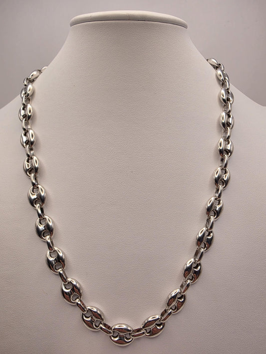 Sterling Silver Mariner Anchor Chain Necklace 22 Inch 11.15mm 40 Grams Oversized Puffed Link Statement Jewelry