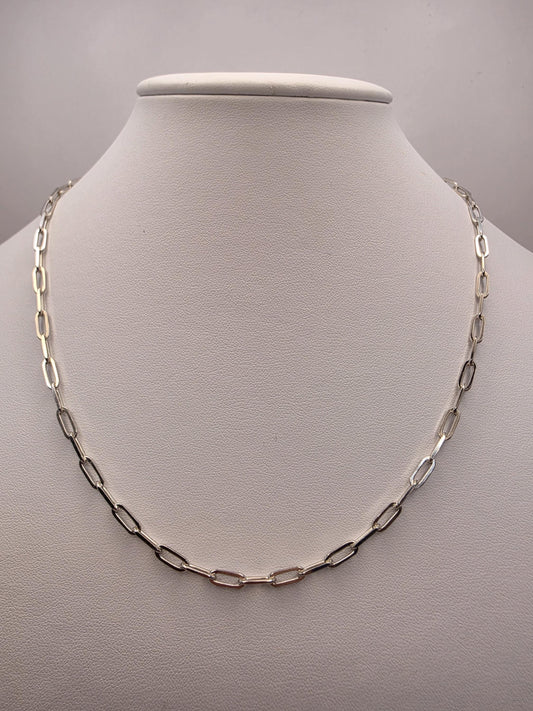 Sterling Silver Paperclip Chain Necklace 18 Inch 3.5mm 9 Grams Modern Oval Link Unisex Layering Jewelry Gift