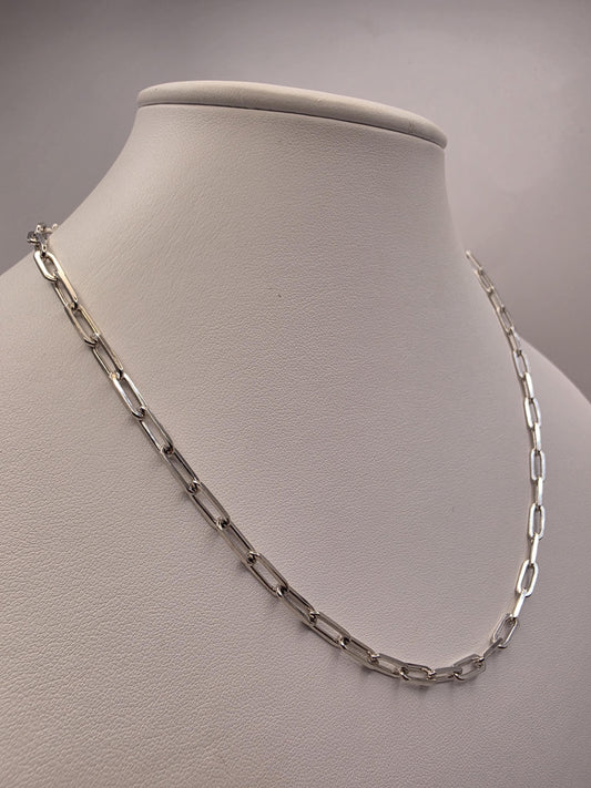 Sterling Silver Paperclip Chain Necklace 18 Inch 3.75mm 12.7 Grams Modern Oval Link Unisex Jewelry Gift