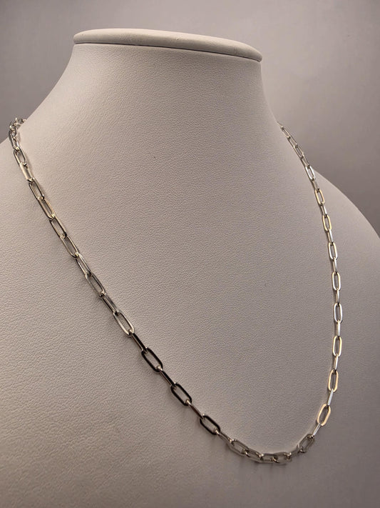 Sterling Silver Paperclip Chain Necklace 20 Inch 3.5mm 9.9 Grams Modern Oval Link Unisex Layering Jewelry Gift