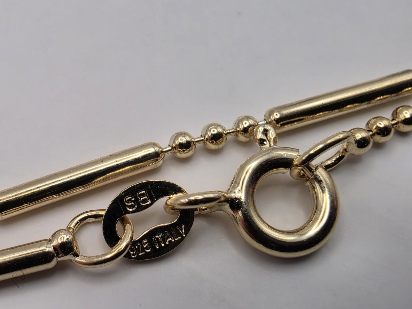 Gold Plated Sterling Silver Bar Bead Station Necklace 20 Inch 1.5mm Minimal Layering Chain Unisex Jewelry Gift