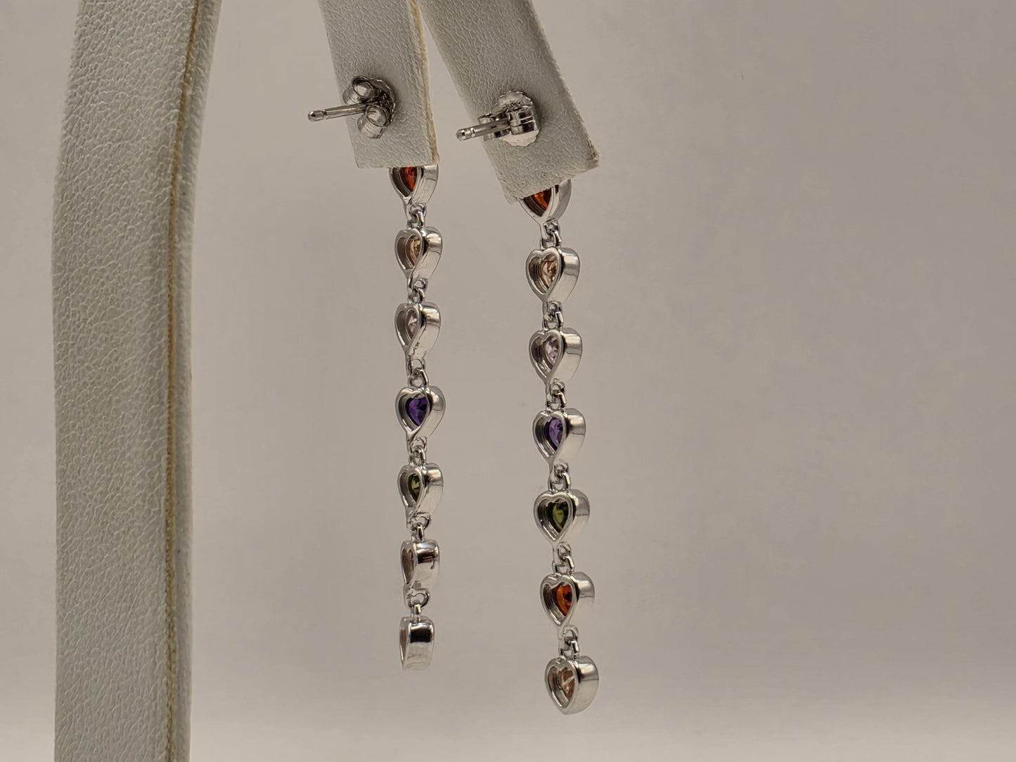 Genuine Rainbow Heart Gemstone Drop Earrings Solid 925 Sterling Silver 2.5 Inch Garnet Citrine Topaz Amethyst Peridot Gift