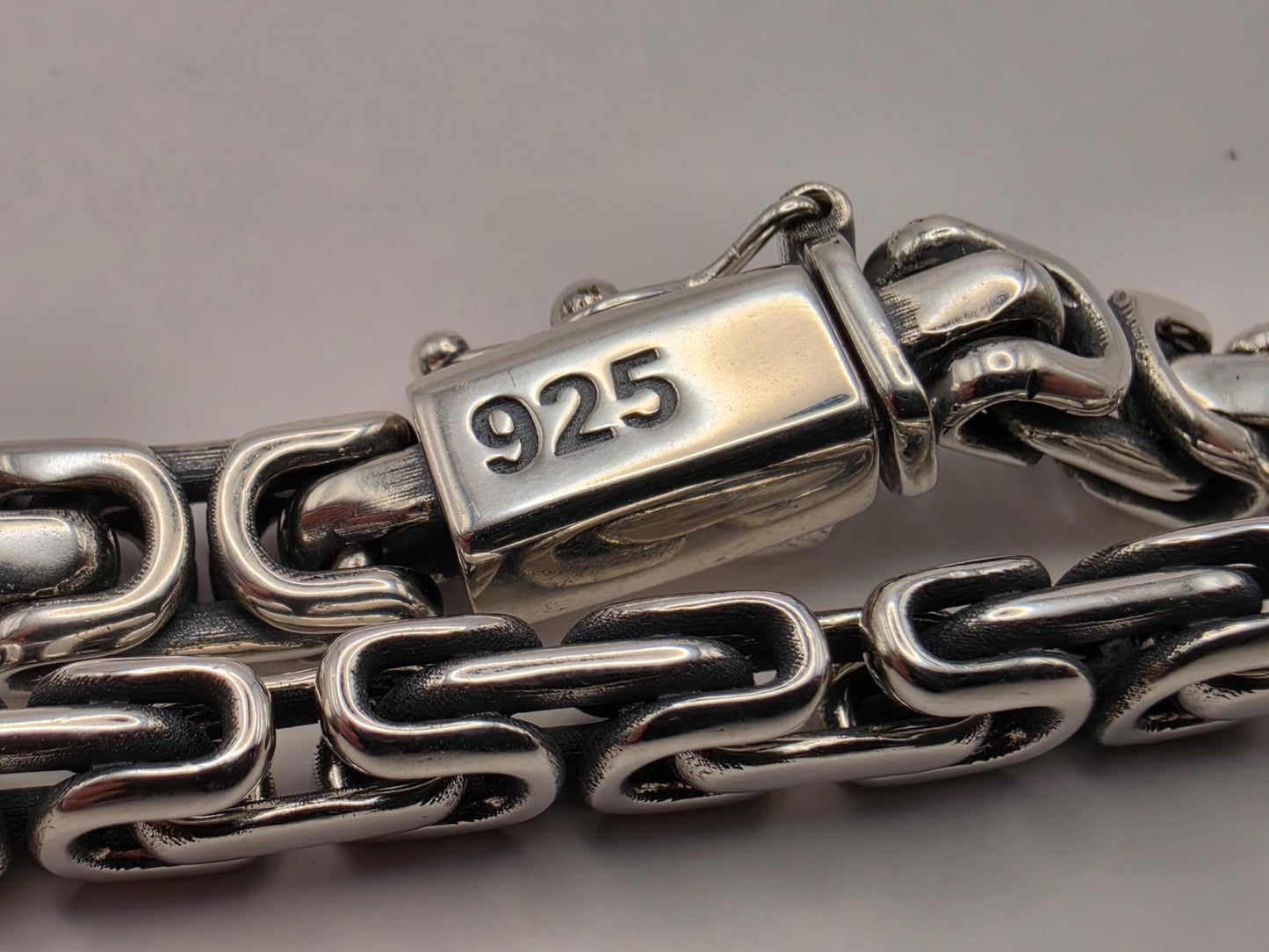 Sterling Silver Greek Key Bracelet 9 Inch 6.25mm Mens Meander Link 27.4 Grams Oxidized Geometric Chain Gift for Him