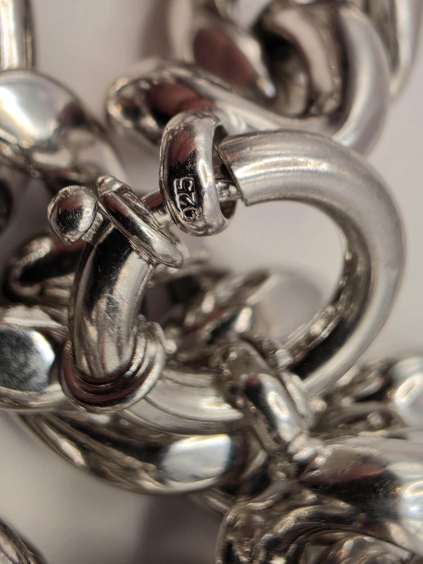 Heavy Sterling Silver Semi Hollow Figaro Chain Necklace 17.75 Inch 16.5mm 80.6 Grams Oversized Statement Jewelry