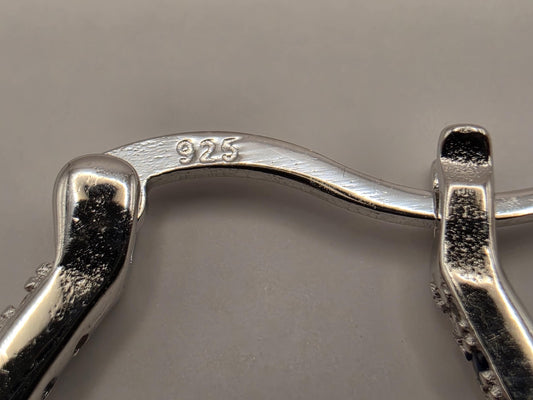 Sterling Silver Blue and White CZ Oval Hoop Earrings 1.5" - view 2