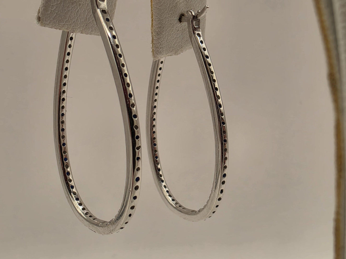 Sterling Silver Blue and White CZ Oval Hoop Earrings 1.5" - view 8