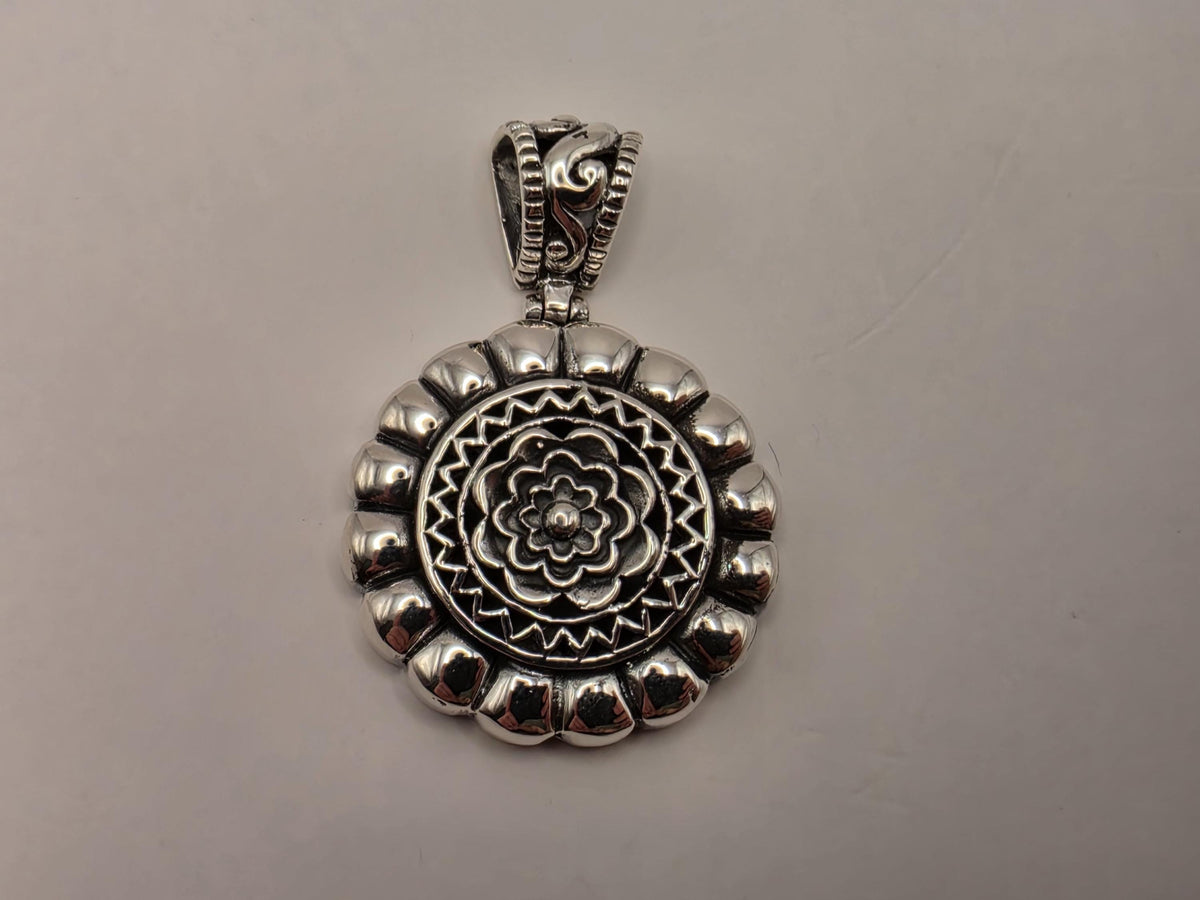 Sterling Silver Floral Medallion Pendant 1 Inch - view 1