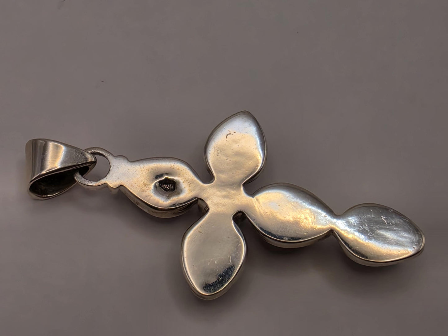 Sterling Silver Champagne Cabochon Cross Pendant 1.875 Inch - view 5
