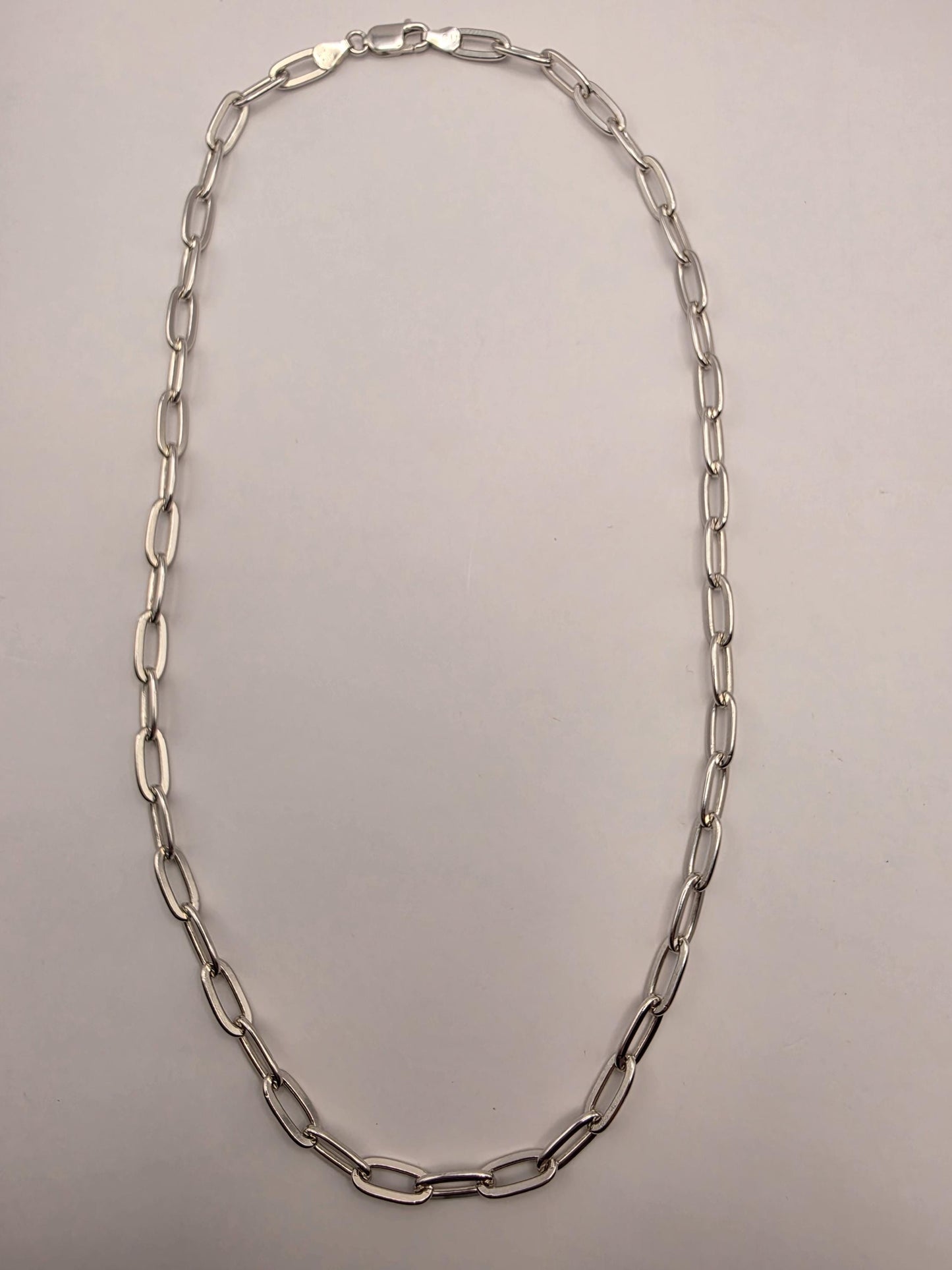 Sterling Silver Paperclip Chain Necklace 20 Inch 5.72mm 24.6 Grams Wide Elongated Link Unisex Statement Jewelry Gift