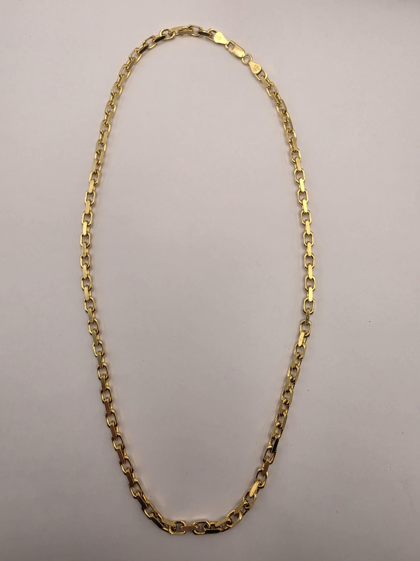 Gold Plated Sterling Silver Alternating Rectangular Link Chain 20 Inch 4.2mm 27.4 Grams Mens Unisex Statement Necklace