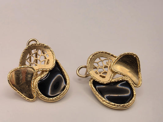 14K Yellow Gold Black Onyx Geometric Drop Earrings 0.875 Inch 6.5g Solid Gold Fine Jewelry Gift for Her