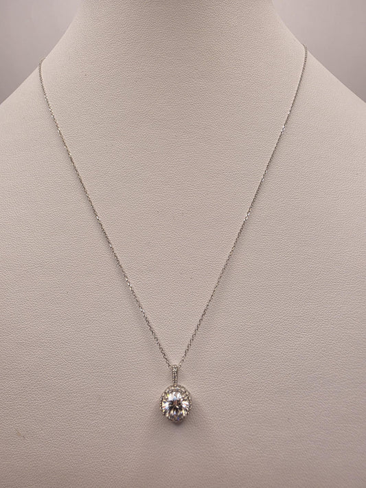 14K White Gold Lab Diamond Solitaire Pendant Necklace 18 Inch 2.8g Solid Gold Fine Jewelry Gift for Her