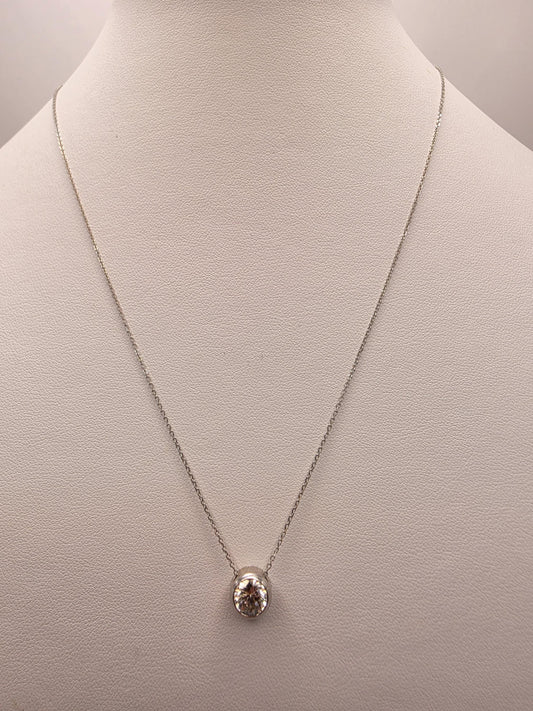 14K White Gold Lab Diamond Bezel Solitaire Necklace 18 Inch 2.1g Solid Gold Fine Jewelry Gift for Her