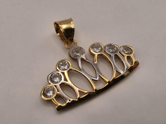 18K Yellow Gold CZ Tiara Crown Pendant 0.5 x 0.75 Inch 0.7g Cubic Zirconia Solid Gold Fine Jewelry Charm Gift