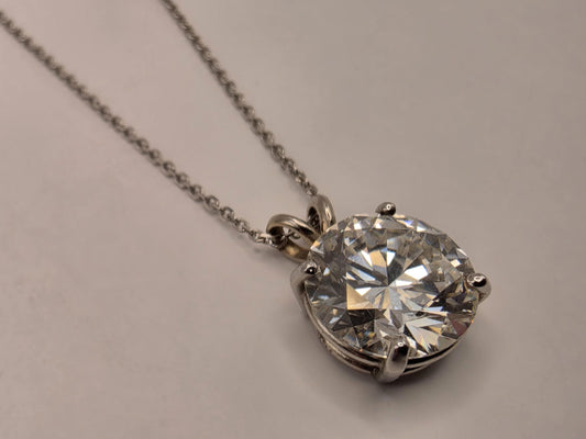 14K White Gold 4.11 CT Lab Diamond Solitaire Necklace 20 Inch 4g Solid Gold Fine Jewelry Gift for Her