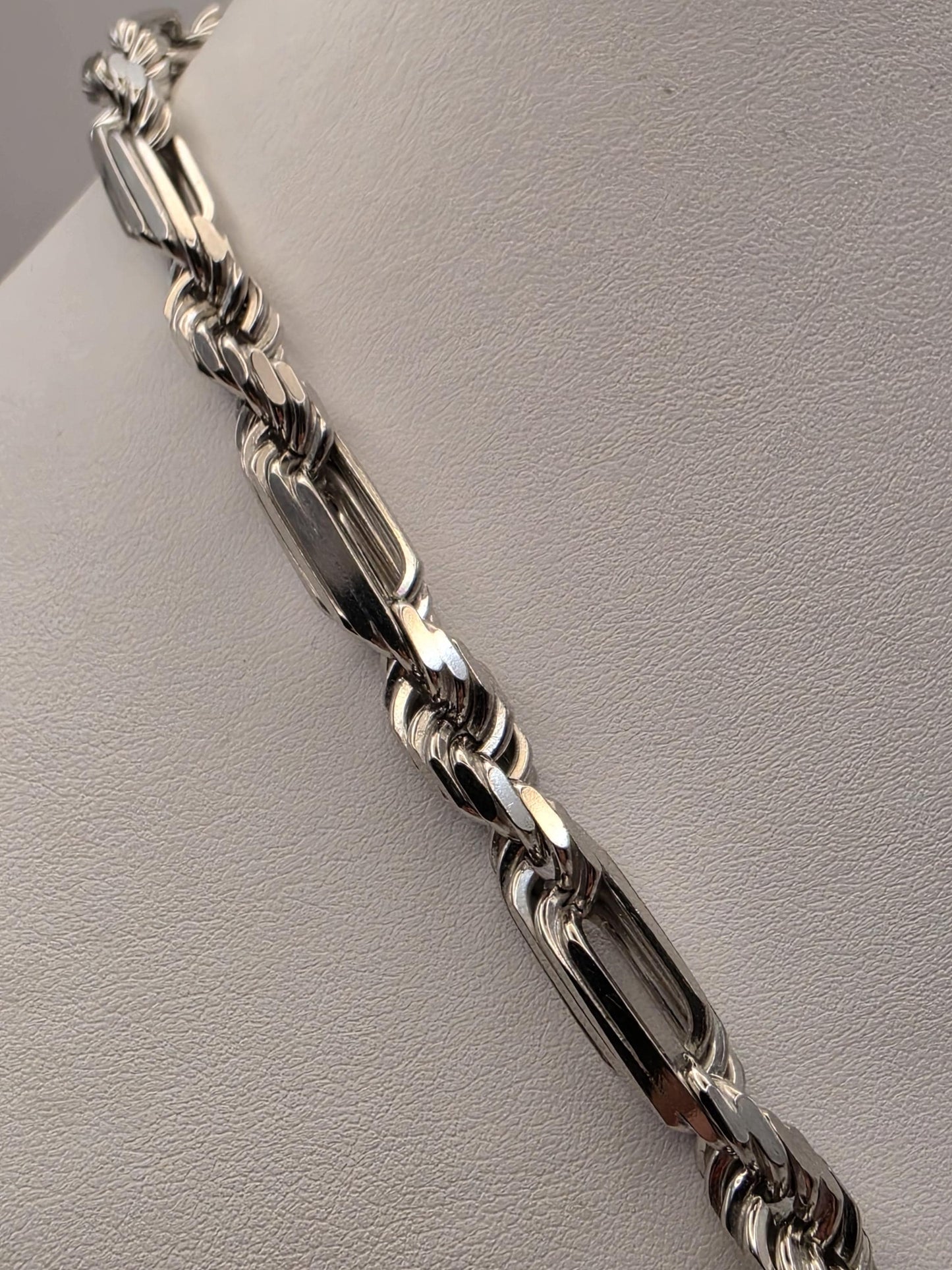 Heavy Sterling Silver Byzantine Bar Link Chain Necklace 24 Inch 7.4mm 96.2 Grams Mens Unisex Statement Jewelry