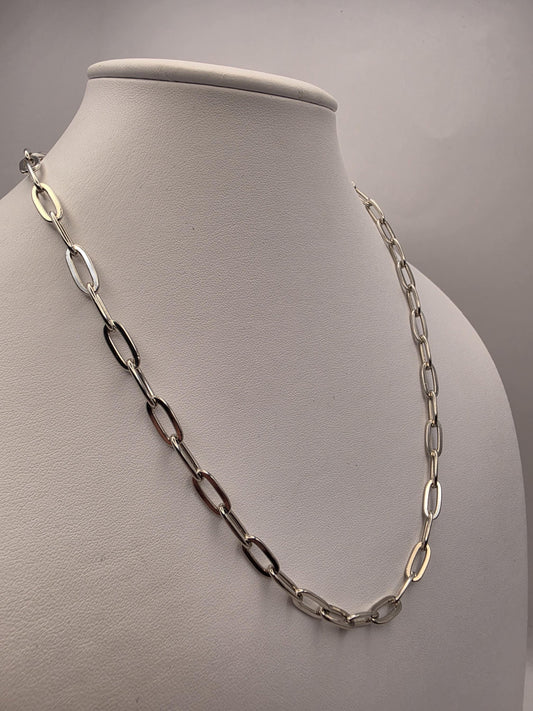Sterling Silver Paperclip Chain Necklace 20 Inch 5.72mm 24.6 Grams Wide Elongated Link Unisex Statement Jewelry Gift