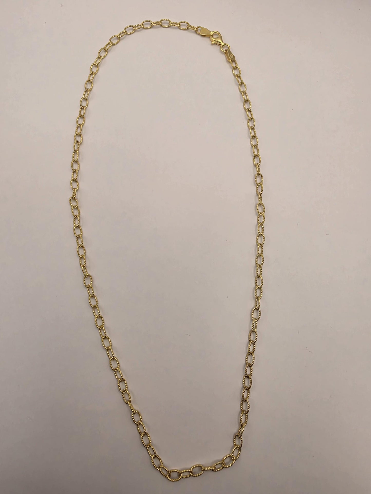 Gold Plated Sterling Silver Textured Oval Link Necklace 18 Inch 3.7mm 5.8 Grams Delicate Unisex Layering Jewelry